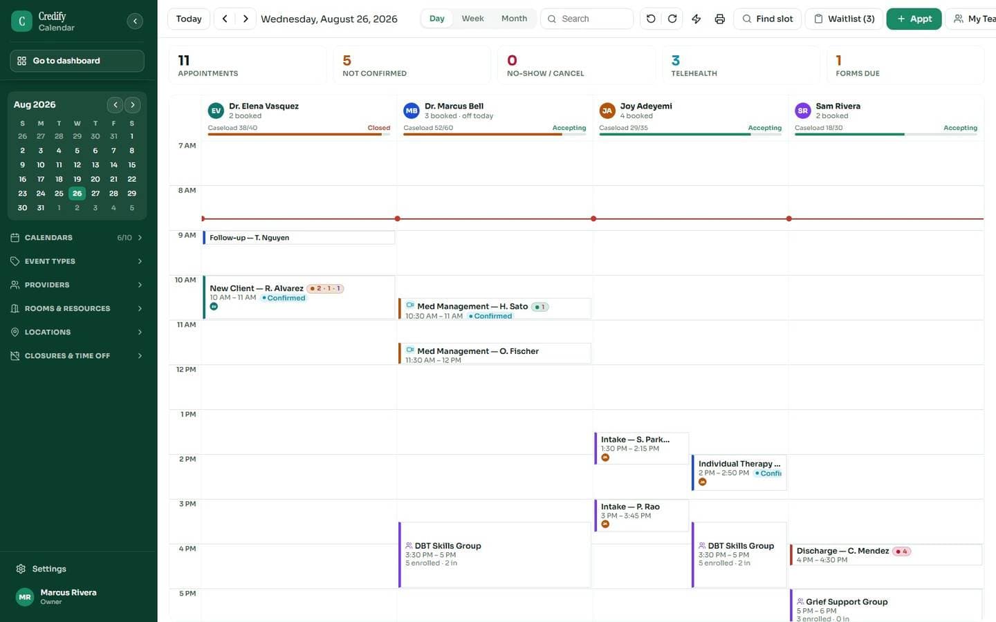 Calendar, shown in Credify