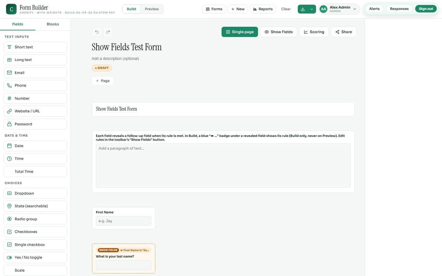 Form Builder, shown in Credify