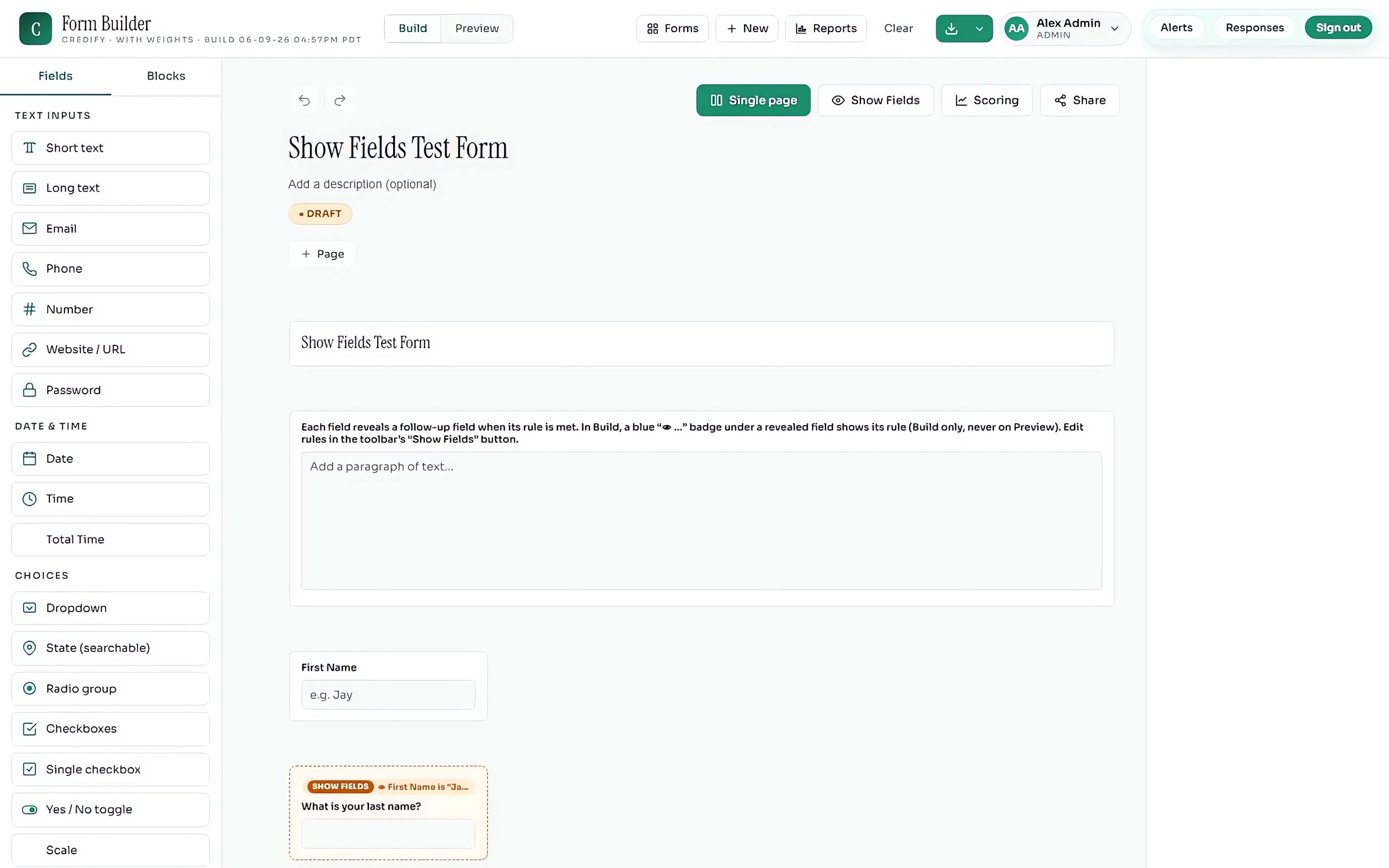 Form Builder, shown in Credify