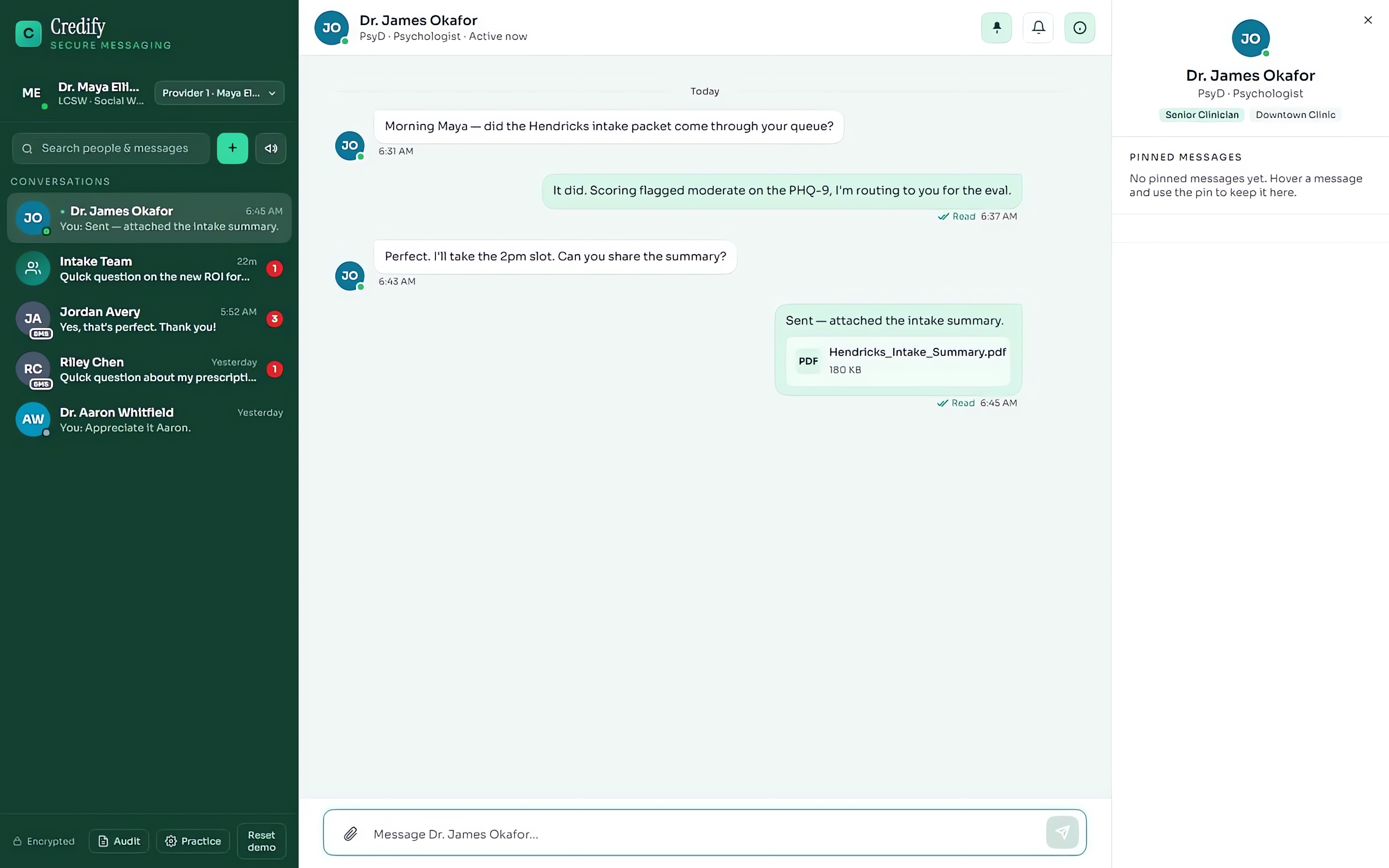 Secure messaging, shown in Credify