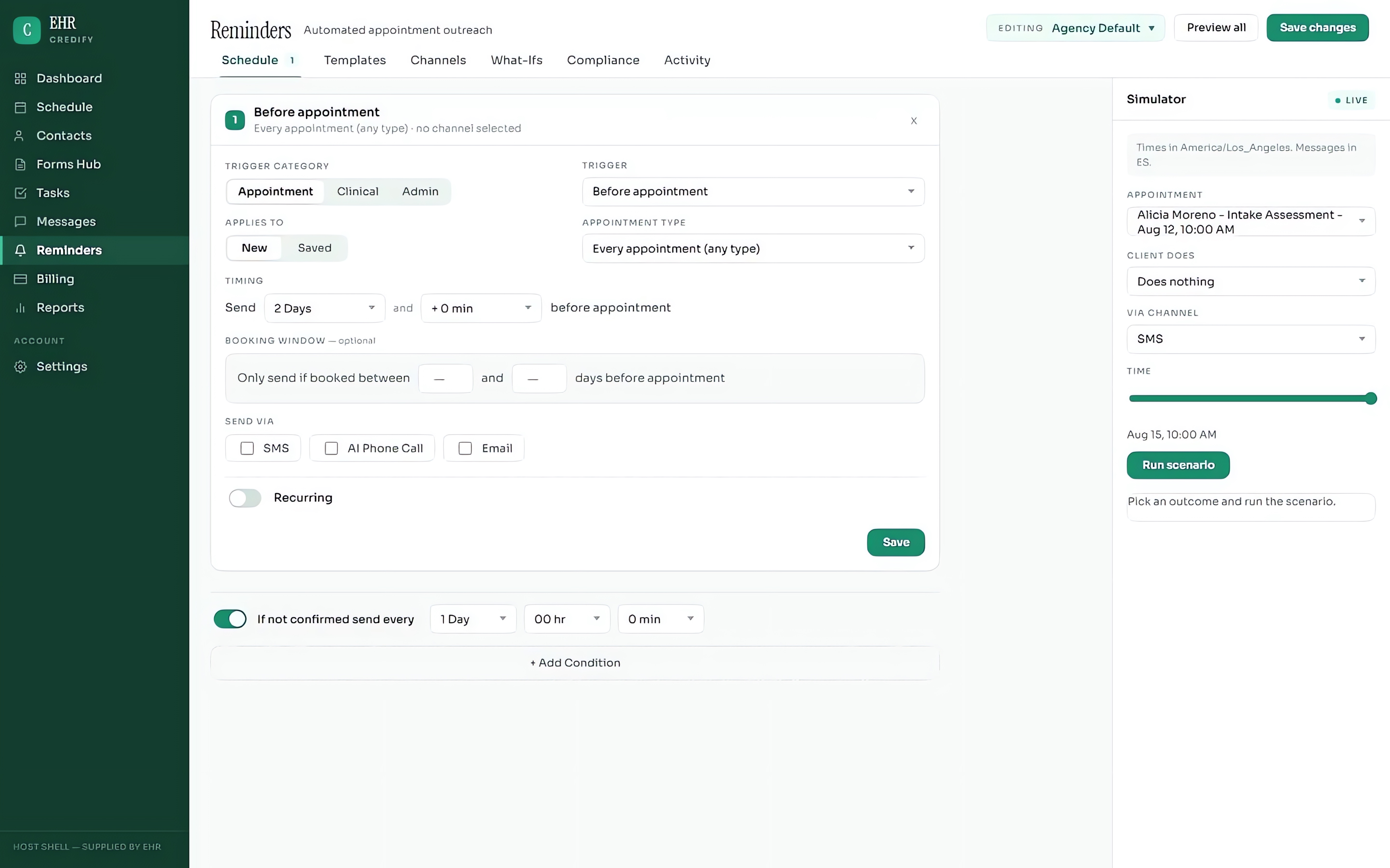 Appointment reminders, shown in Credify